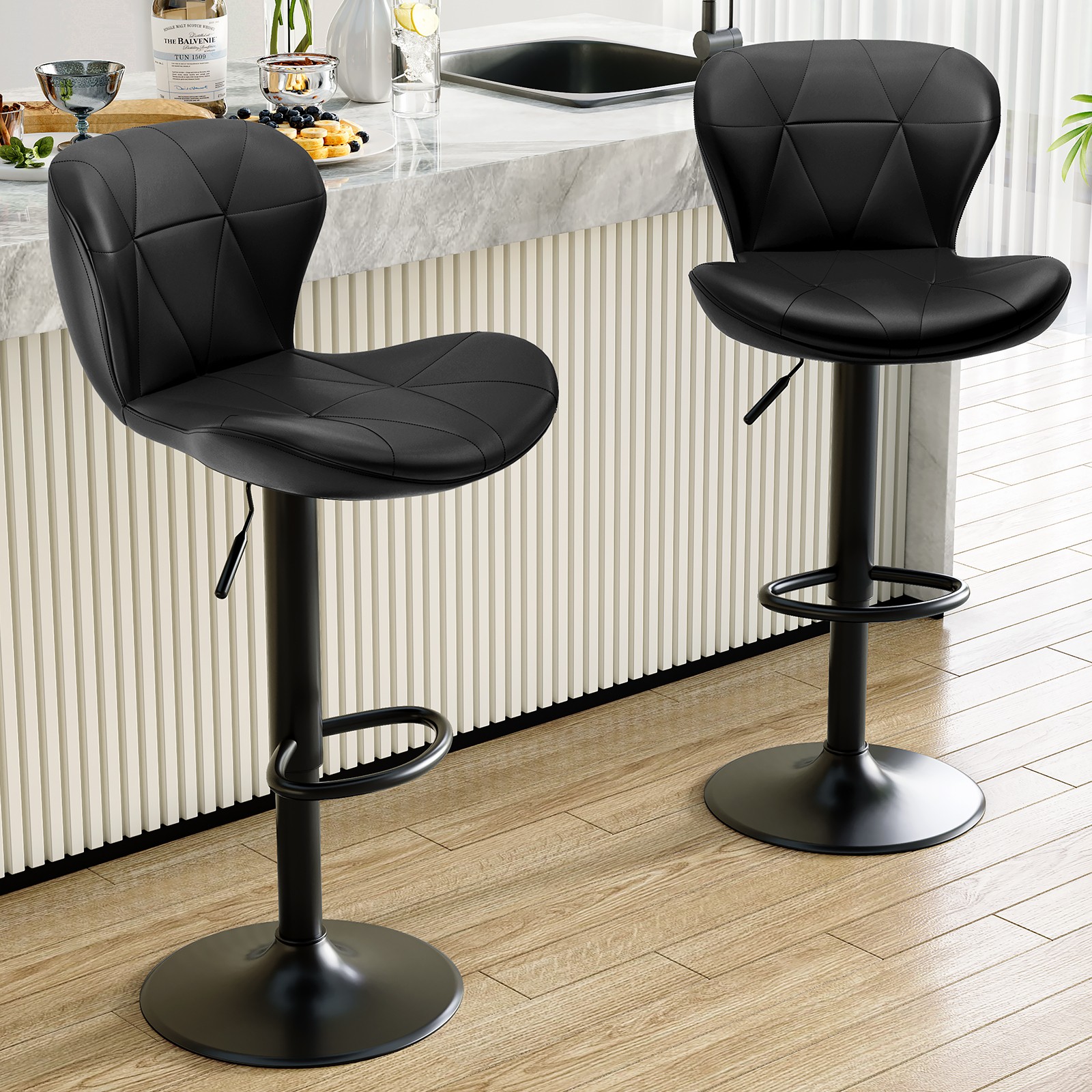 Bar Stools Set of 2/4 PU Leather Bar Stools Adjustable Swivel Kitchen stools