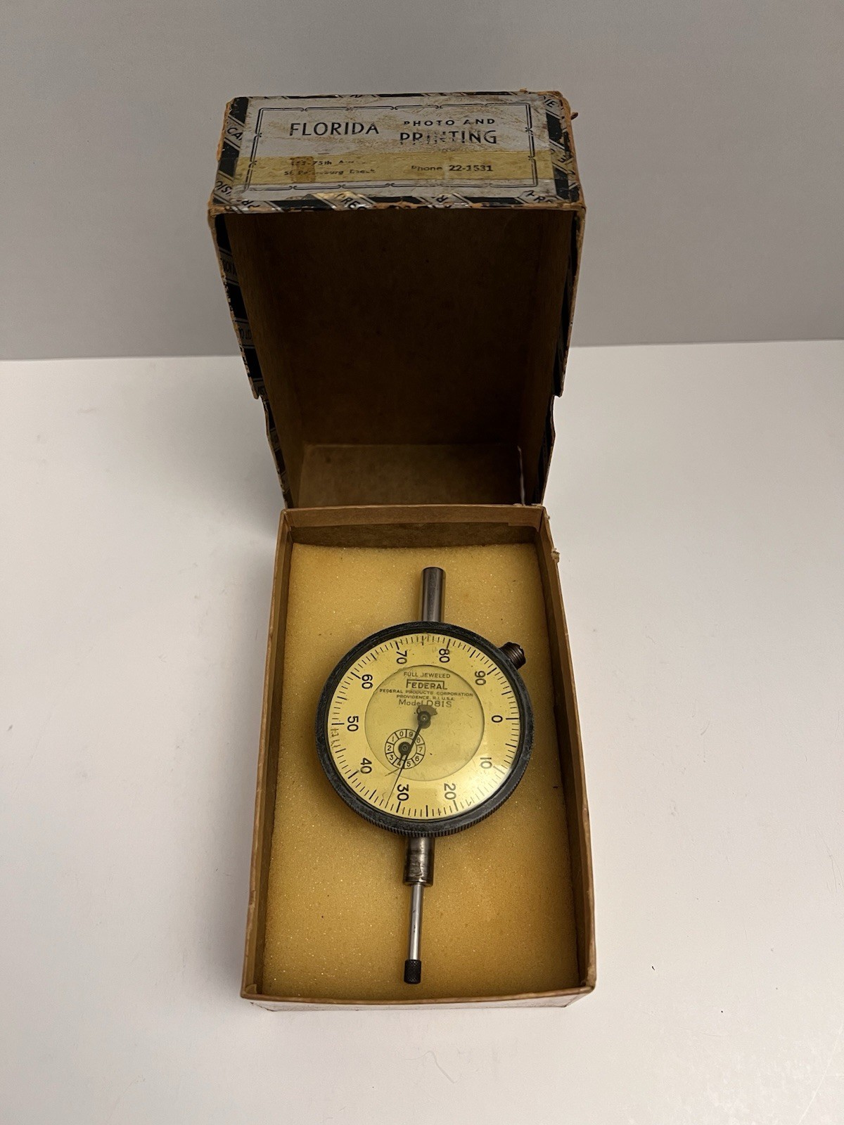 FEDERAL D81S Full Jeweled Dial Indicator Made In USA Vintage Tool Pressure Gauge