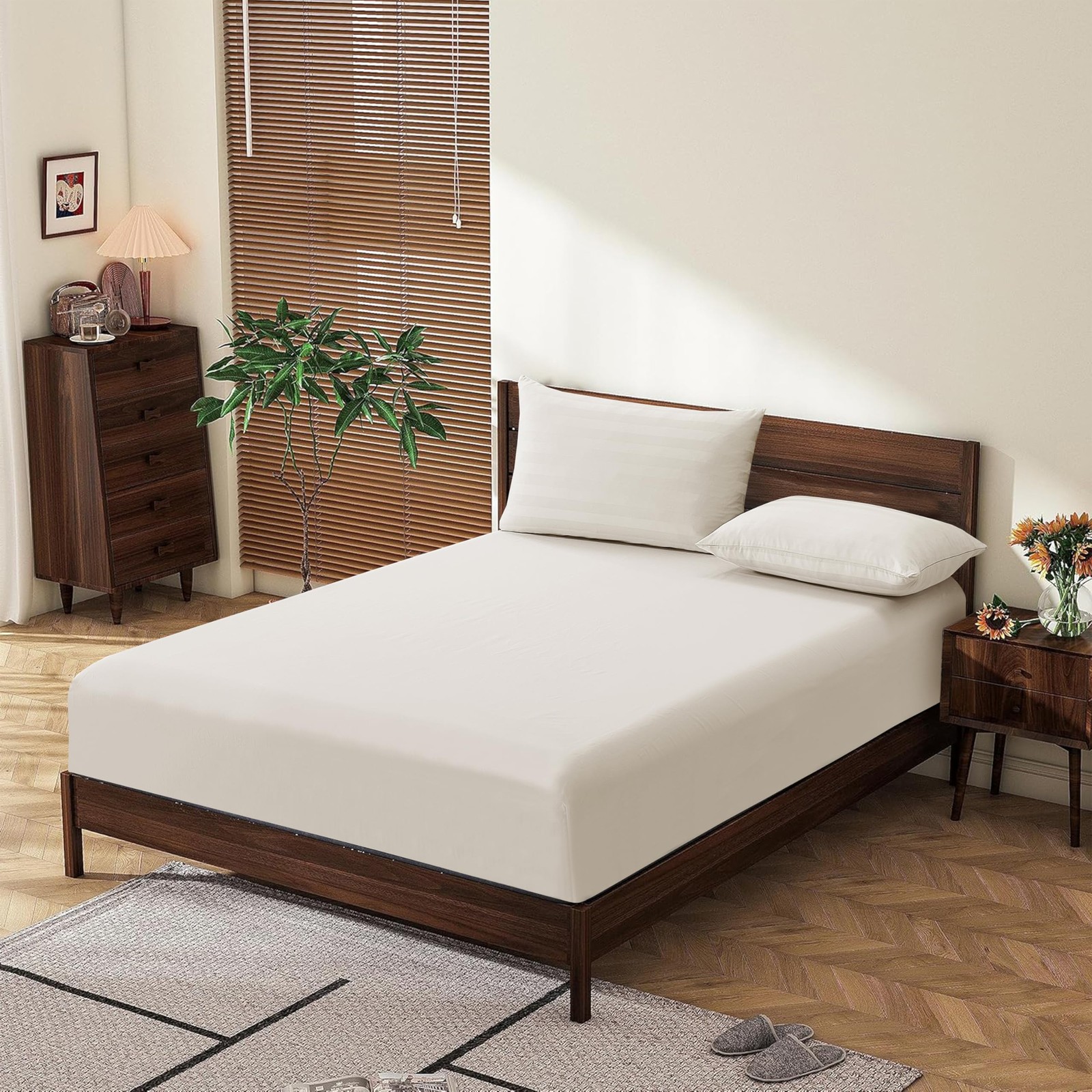 Full Size 100% Egyptian Cotton Fitted Sheets 600 Thread Count 16" Deep Pocket