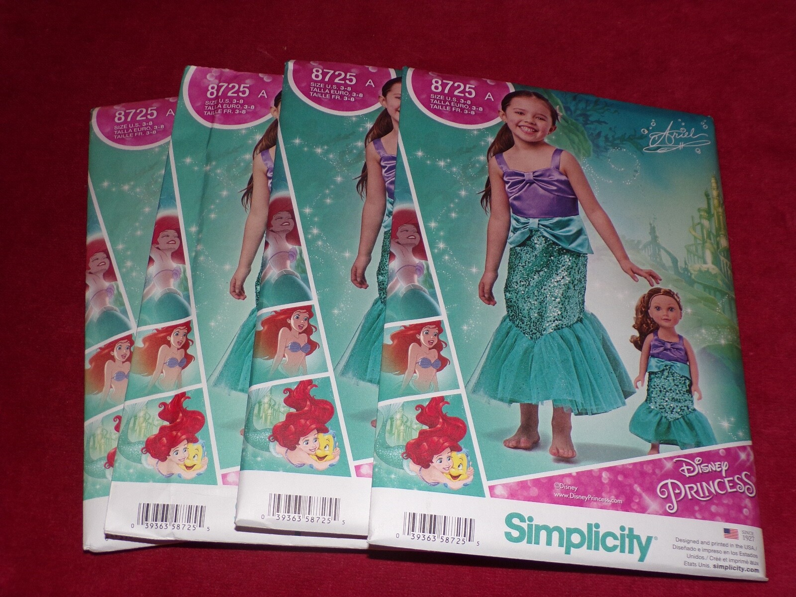 🌷 SIMPLICITY #8725-GIRLS DISNEY PRINCESS ARIEL & 18" DOLL COSTUME PATTERN 3-8FF
