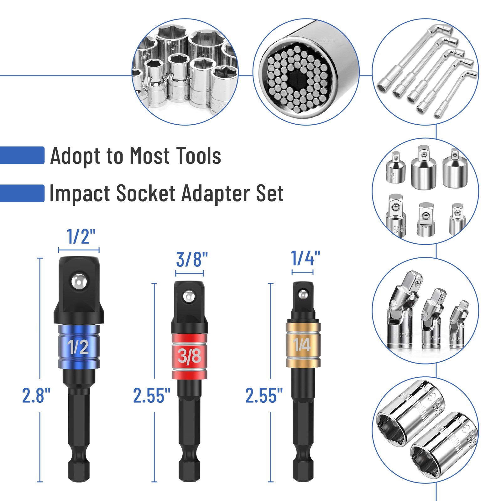 Bates- Socket Adapter Extension Set with Right Angle Drill Attachment, 4...