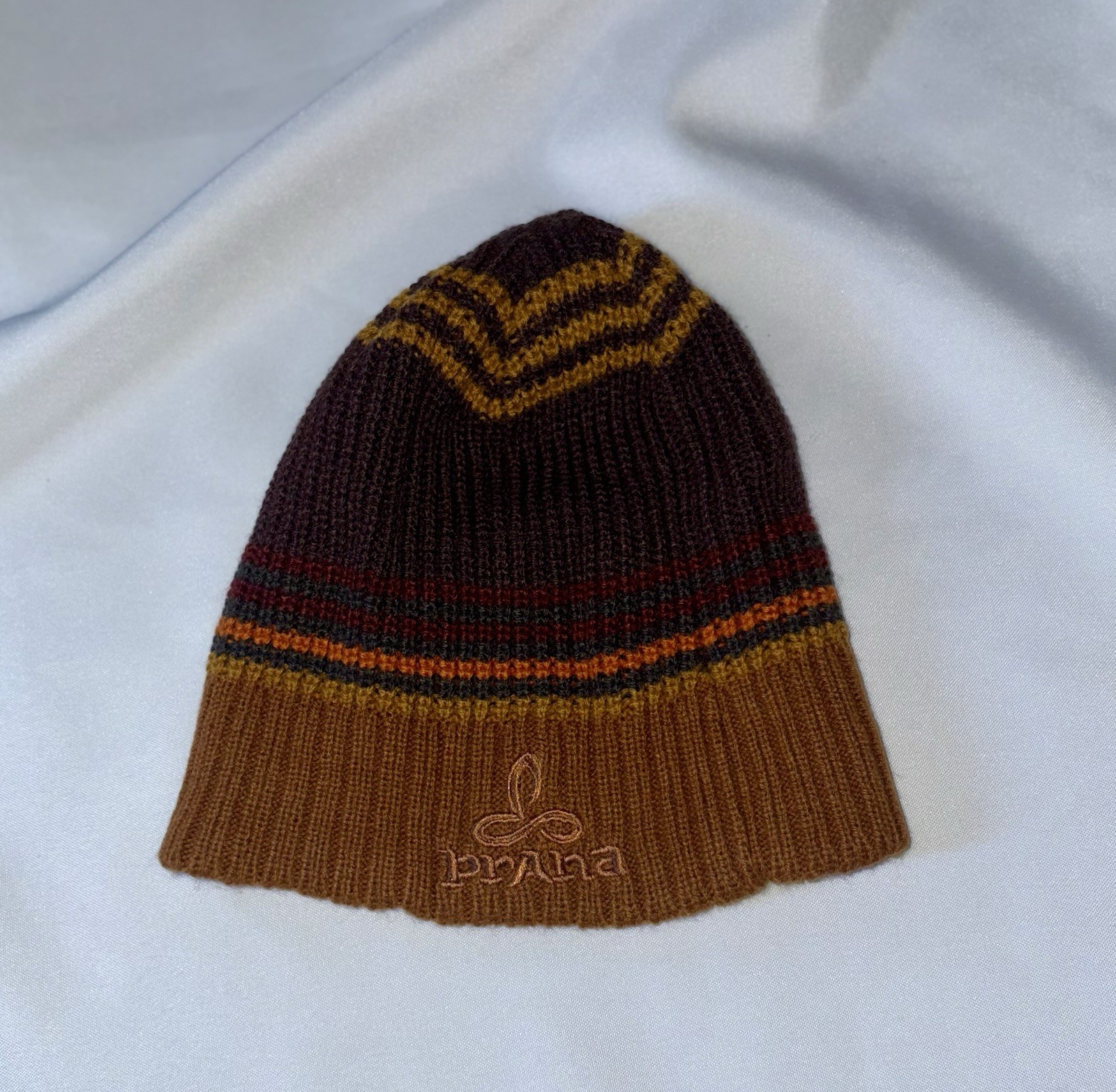 Prana Knit Beanie Striped Design Multi Color Winter  Ski Autumnal Colors Fall