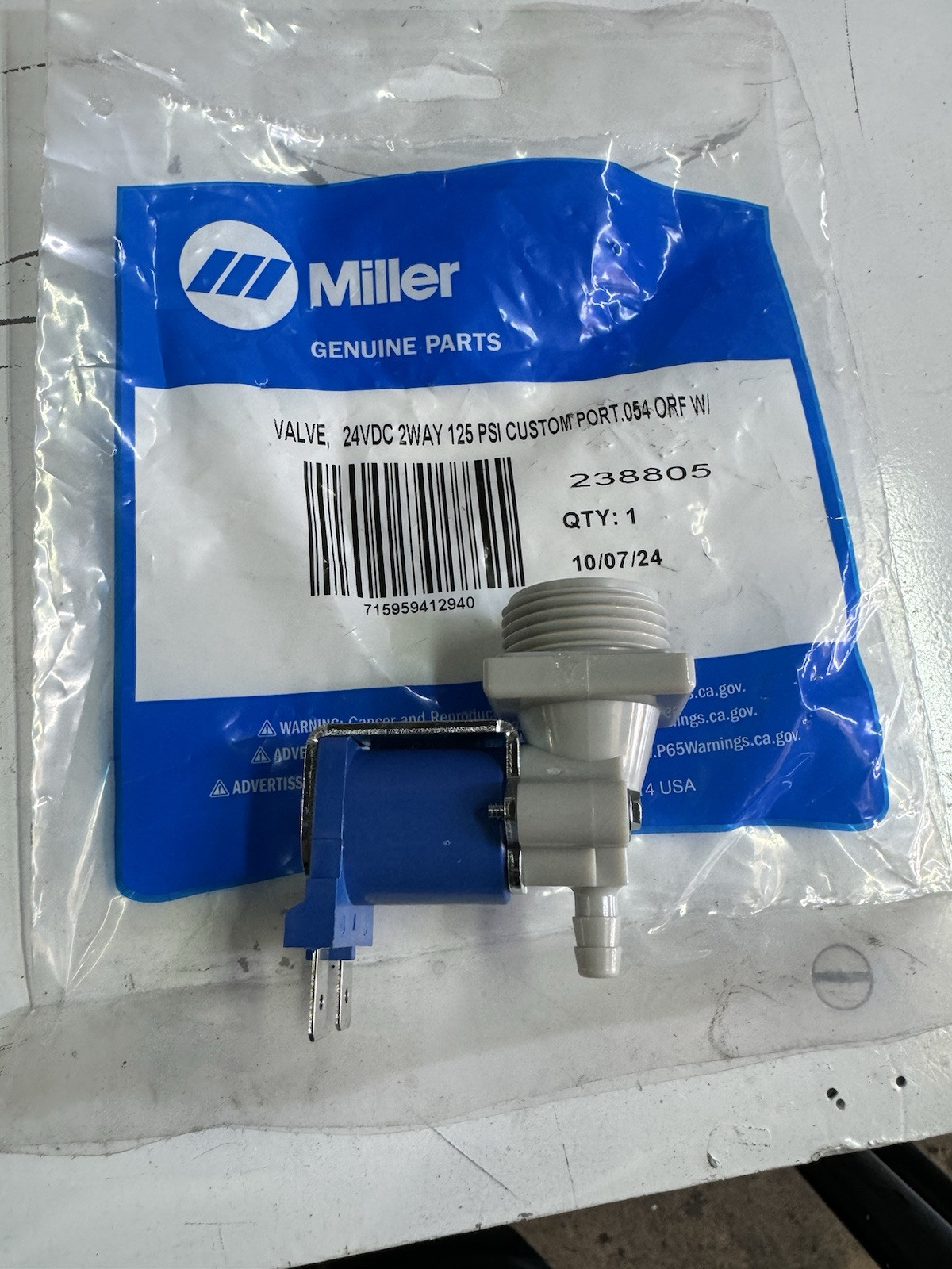 238805 Gas Valve Solenoid, 24V DC Assembly NEW NEW | Miller Original Welder Part