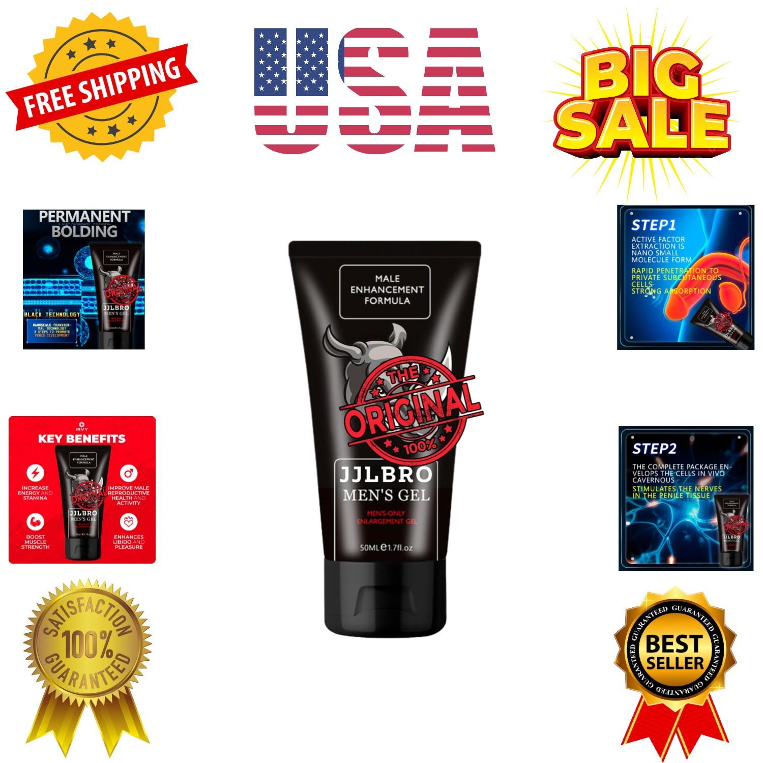 Bull Men's Repair Cream Extension Growth Men 50ml Male Enlargement Gel Increa...