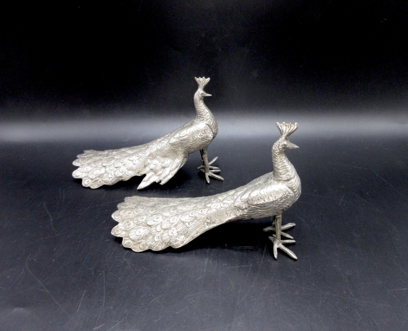 VTG Pair Silver Plated 6 1/2" Peacocks Italy