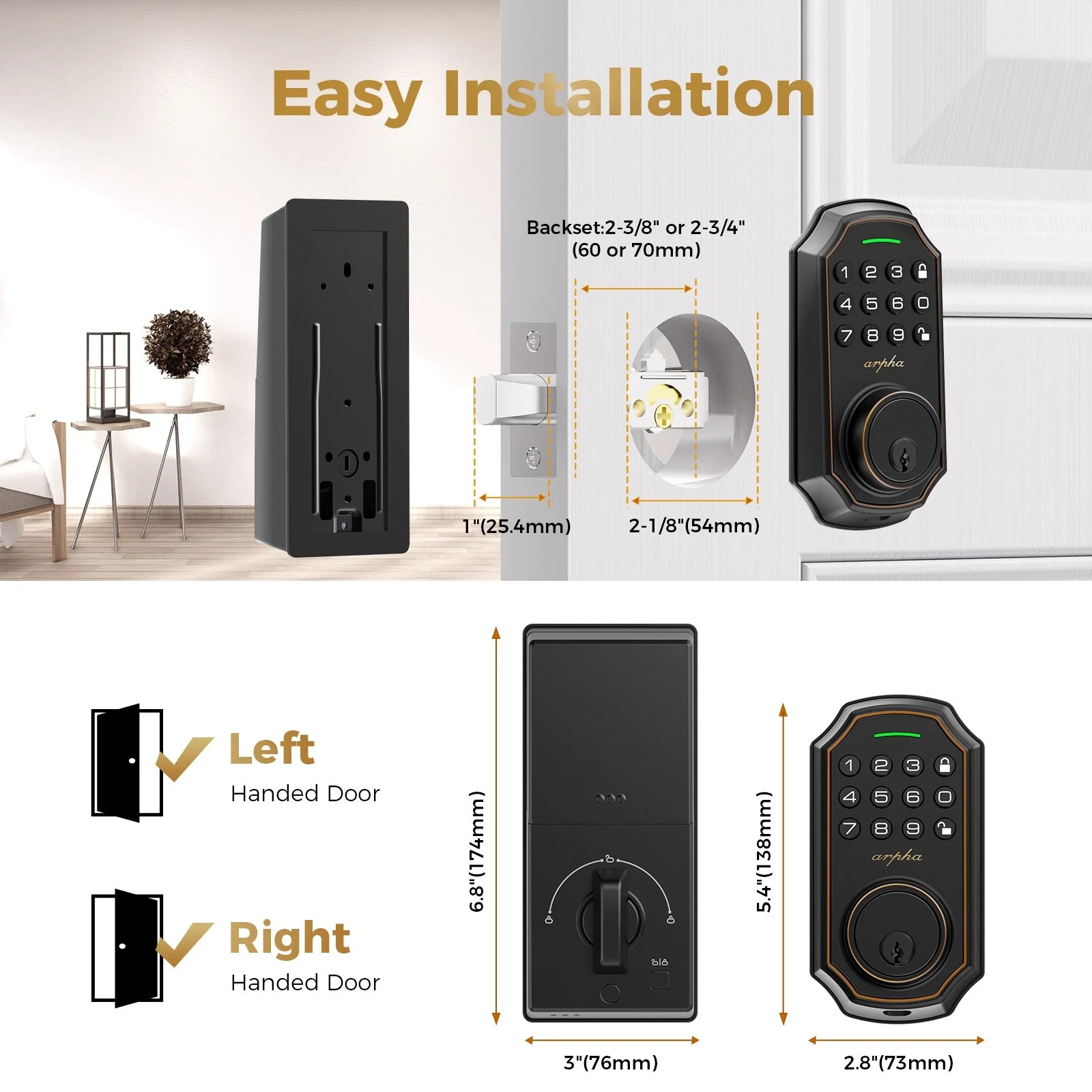 ARPHA D180 Keyless Entry Smart DoorLock Anti-Peeping Password Electronic Keypad