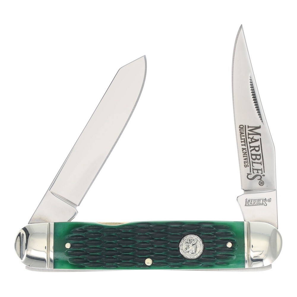Marble's Large 2-Blade Green Jigged Bone Cigar Jack Folding Knife - NEW in Box