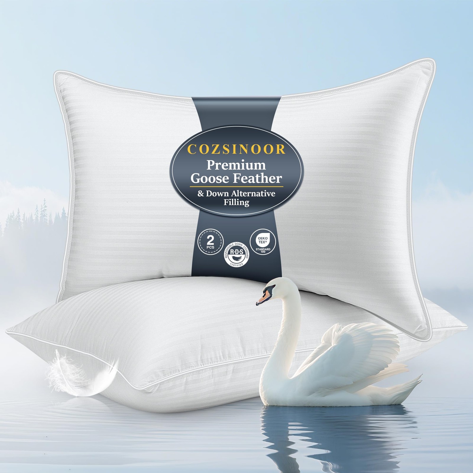 Goose Down Feather Pillows Queen Size Set of 2 - Hotel Bed Pillow for Sleeping