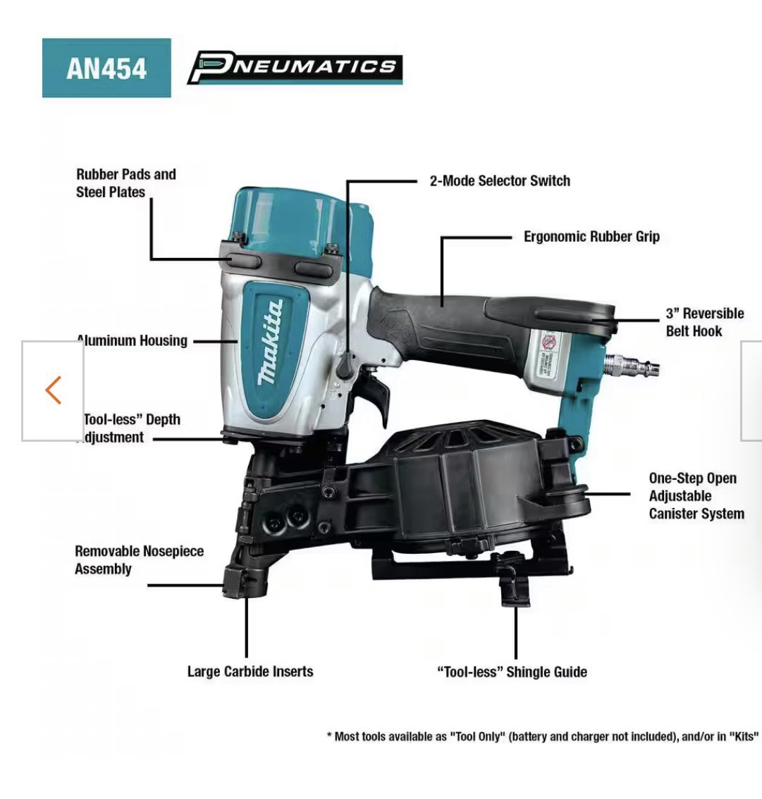 Makita AN454 Pneumatic Roofing Coil Nailer