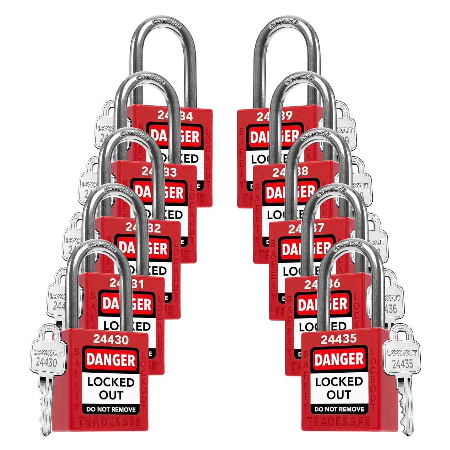 Lockout Tagout Locks Set - 10 Red Loto Locks, Lockout Locks Keyed Different, ...