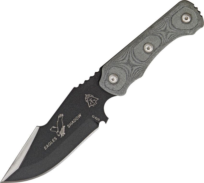 TOPS Eagles Shadow Fixed Blade Knife Black Linen Micarta Carbon Steel Blade