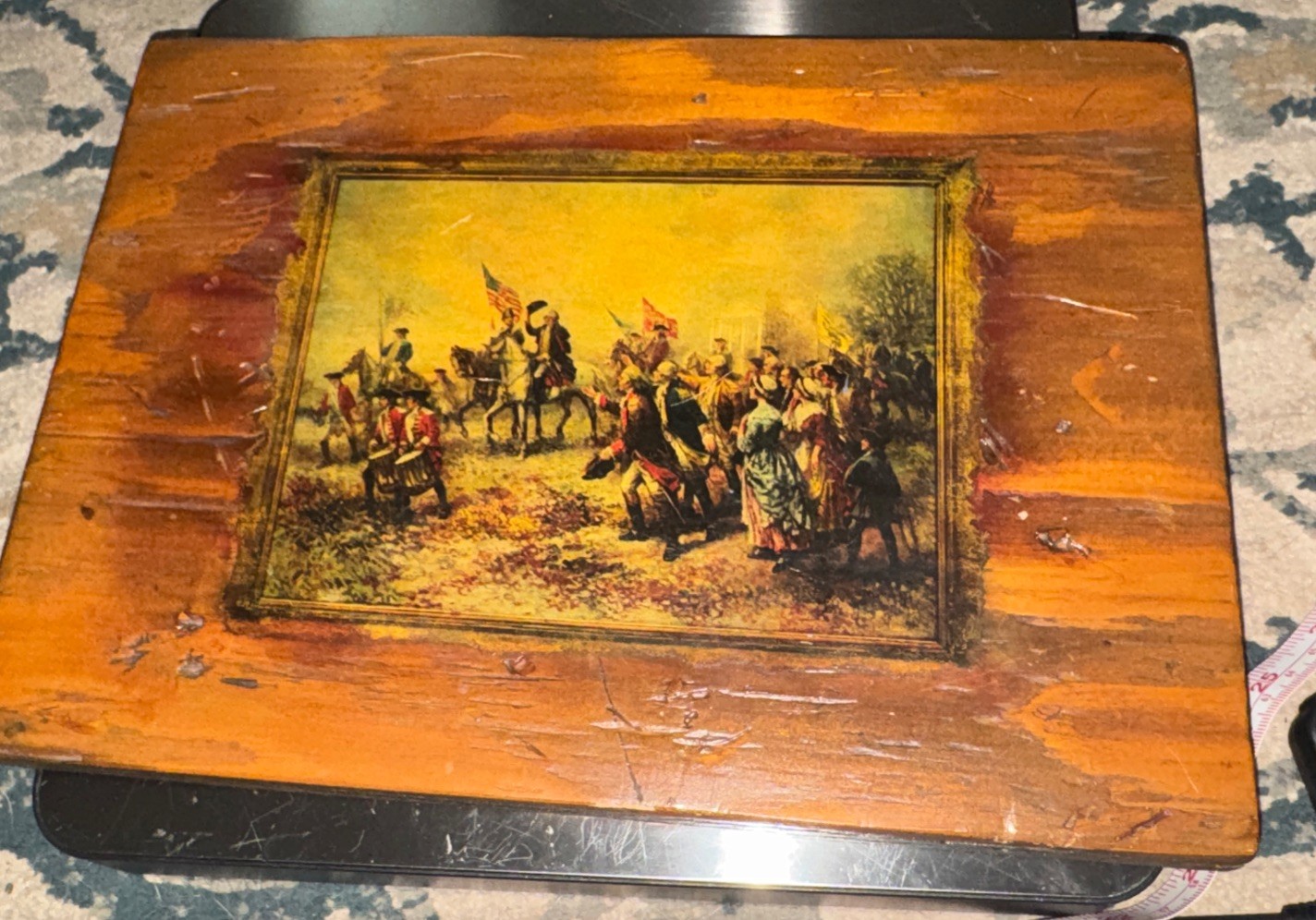 Vintage Scene From Revolutionary War Mounted On A Wooden Plaque