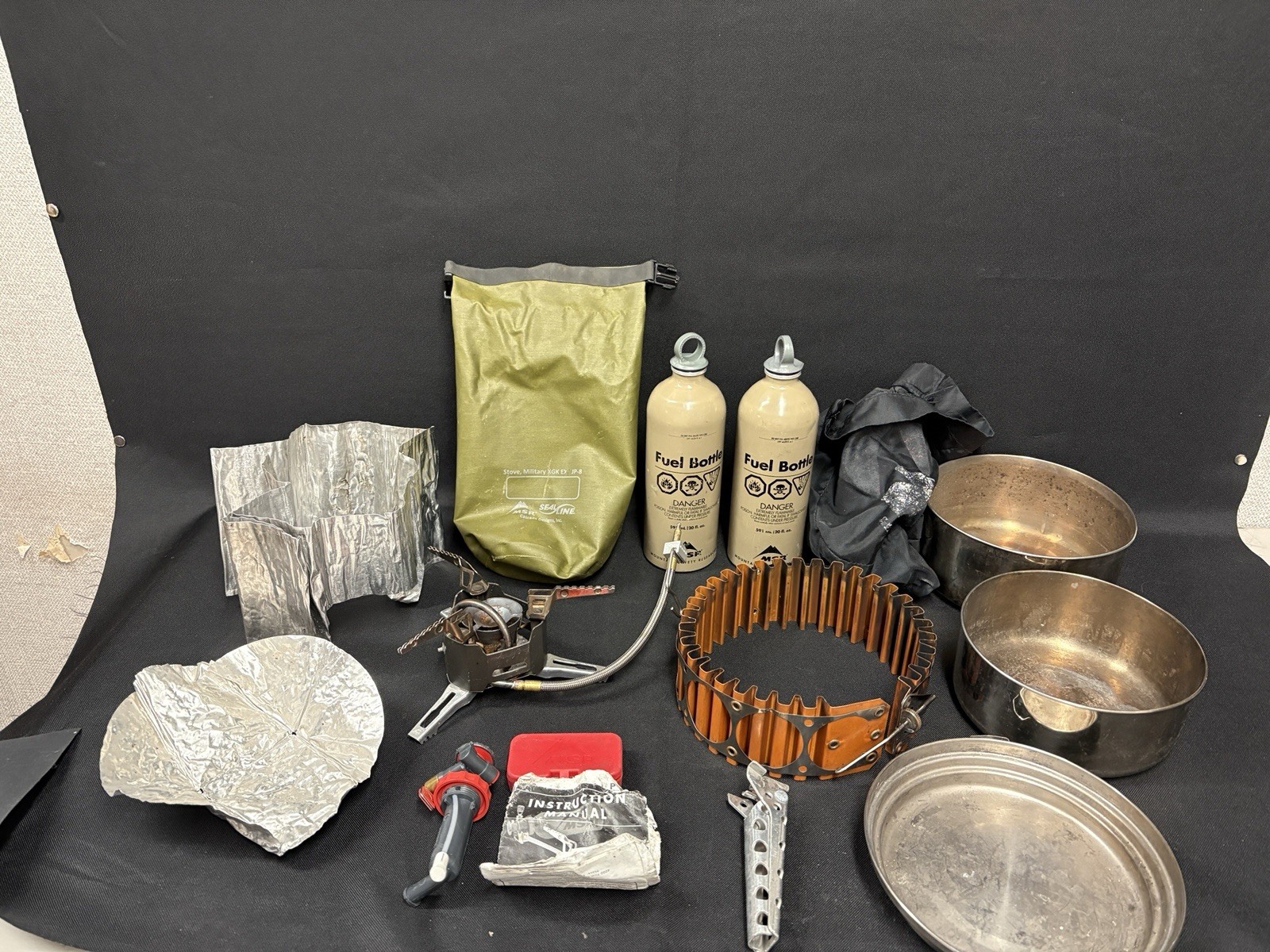 Full USMC MARSOC MSR Cook Kit - XGK EX Stove, 2 Bottles, 4 Piece Alpine Pot Set