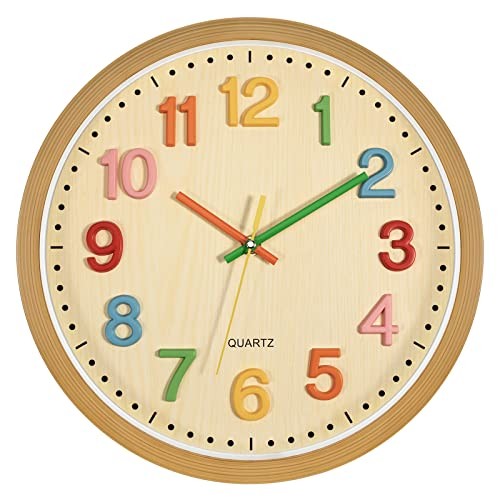 Silent Kids Wall Clock Non-Ticking Battery Operated Childrens 12 Inch Colorful
