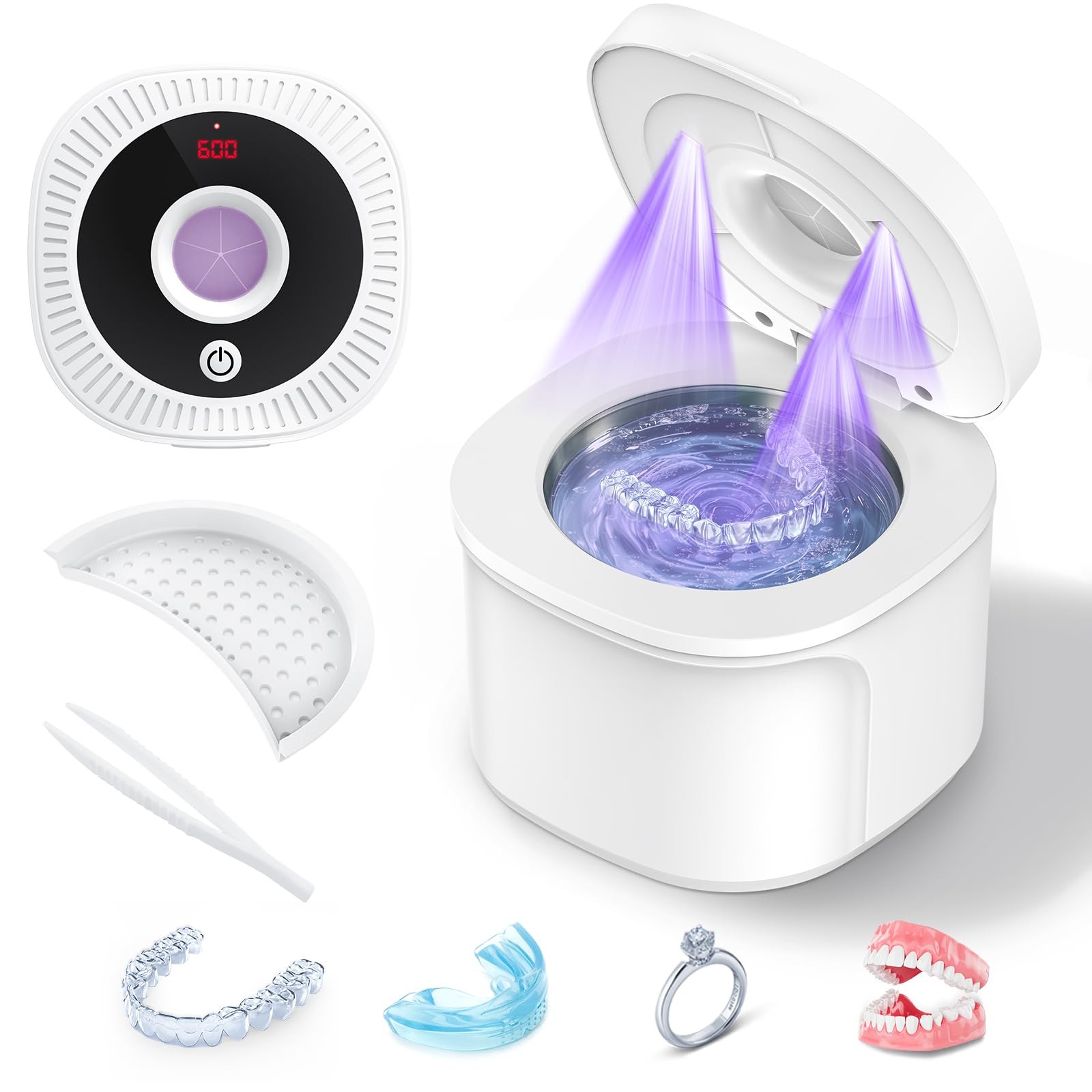 Ultrasonic Retainer Cleaner Machine, 45kHz Dental Cleaning Pod for Denture, A...