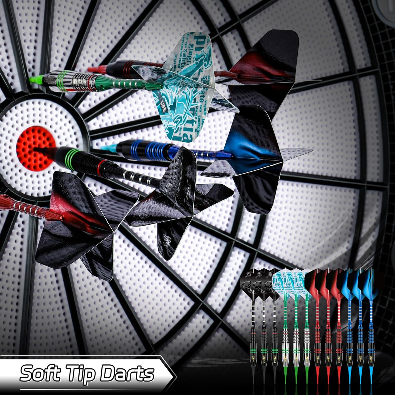 Darts Plastic Tip - Soft Tip Darts Set - 12 Pcs 18 Gram with 4 Colors