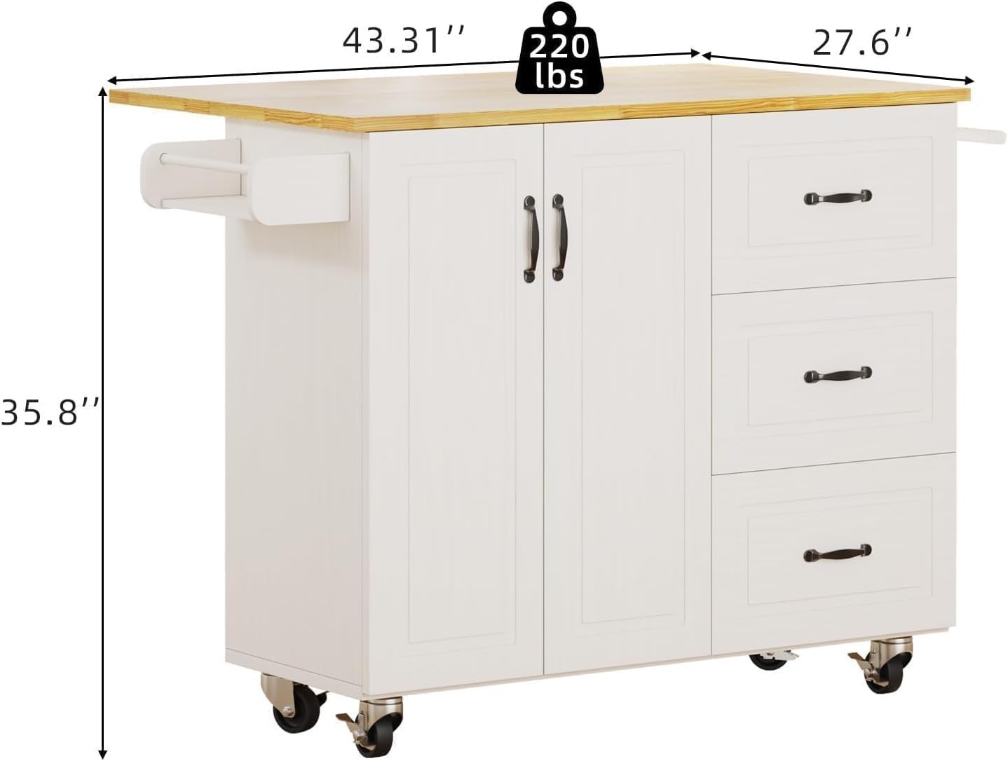 Kitchen Island with Storage on Wheels, Rolling Kitchen Island with Spice Rack...