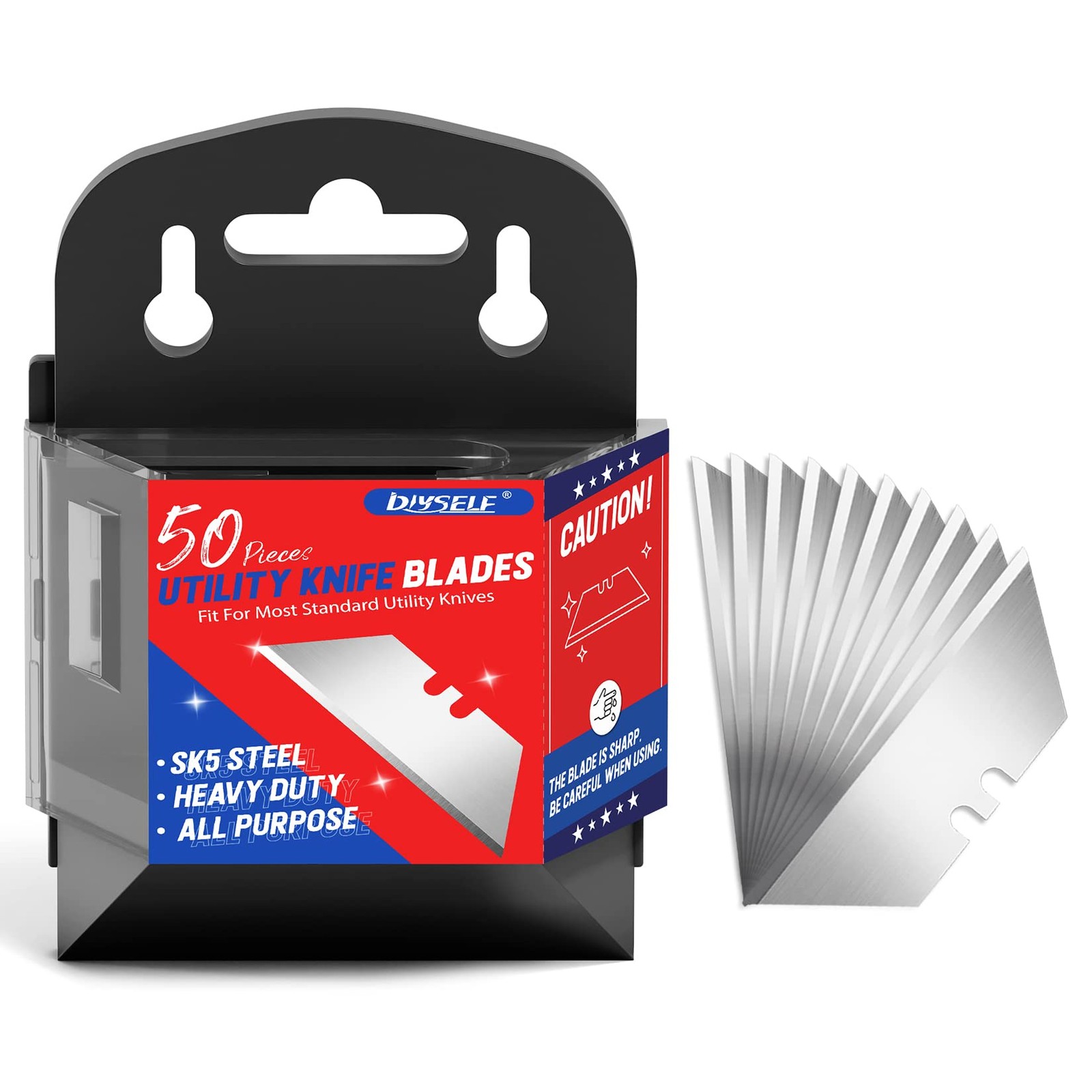 50 Pack Utility Knife Blades, SK5 Steel Box Cutter Blades with Dispenser, Sta...