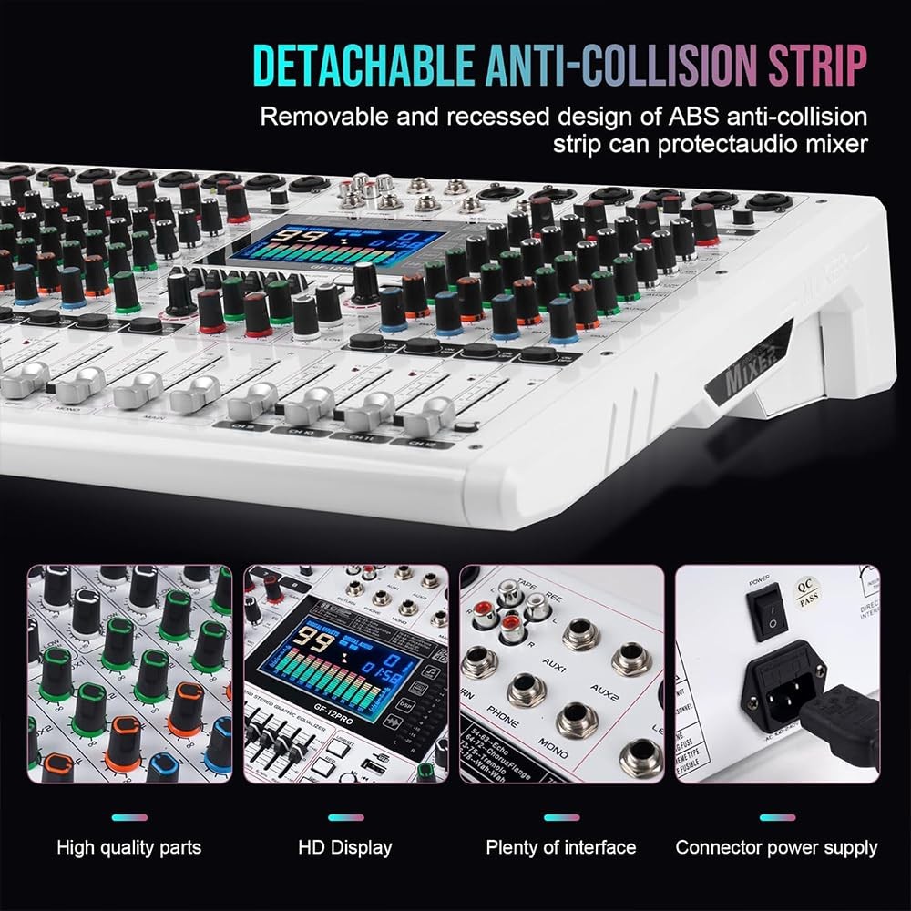 Yamnweo GF12 PRO Multi-Function 12-Channel Audio Mixer Large LCD Color...