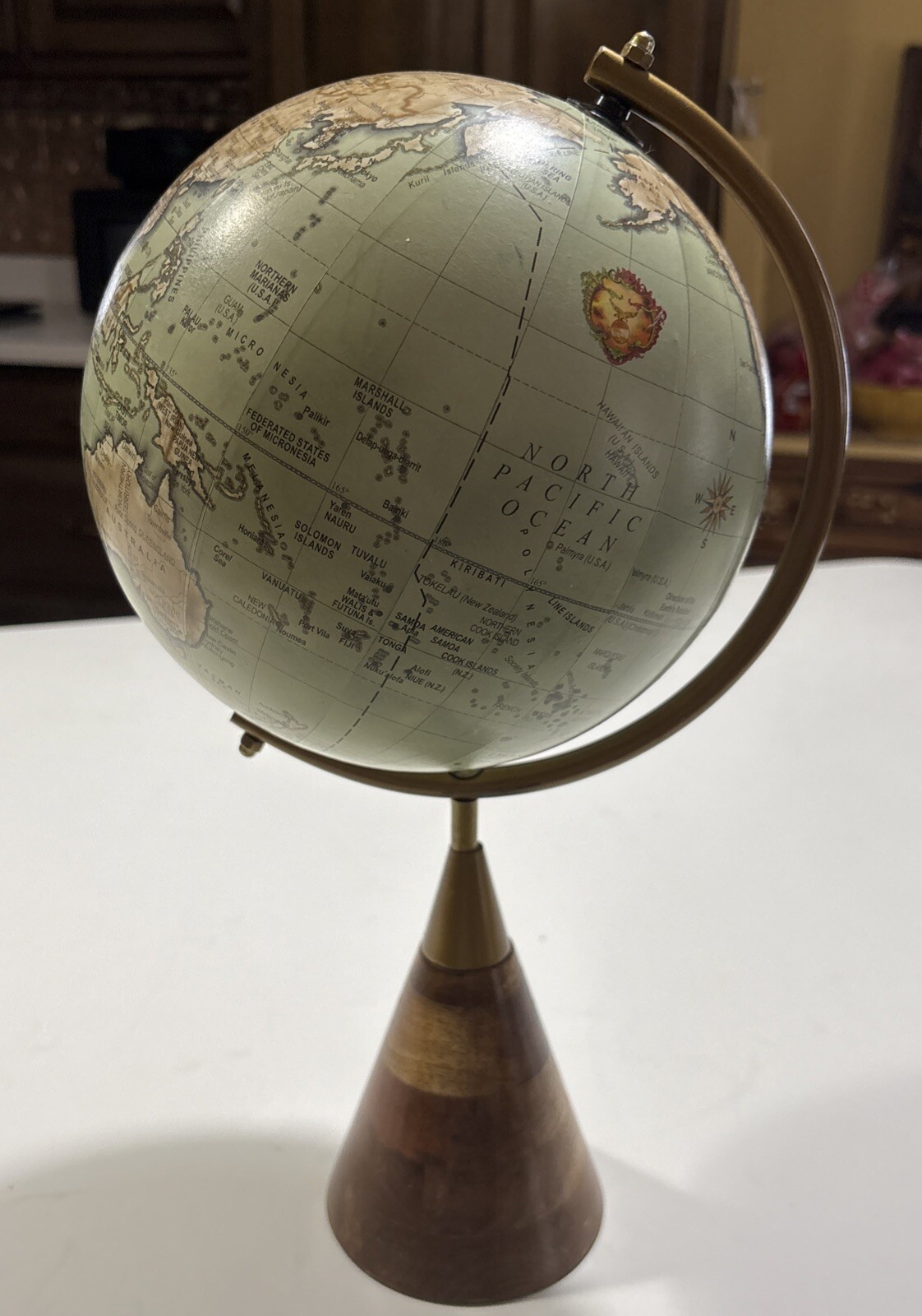 8” World Globe w/16" Tall Wood Stand 2008 Government of India Desk Home Decor