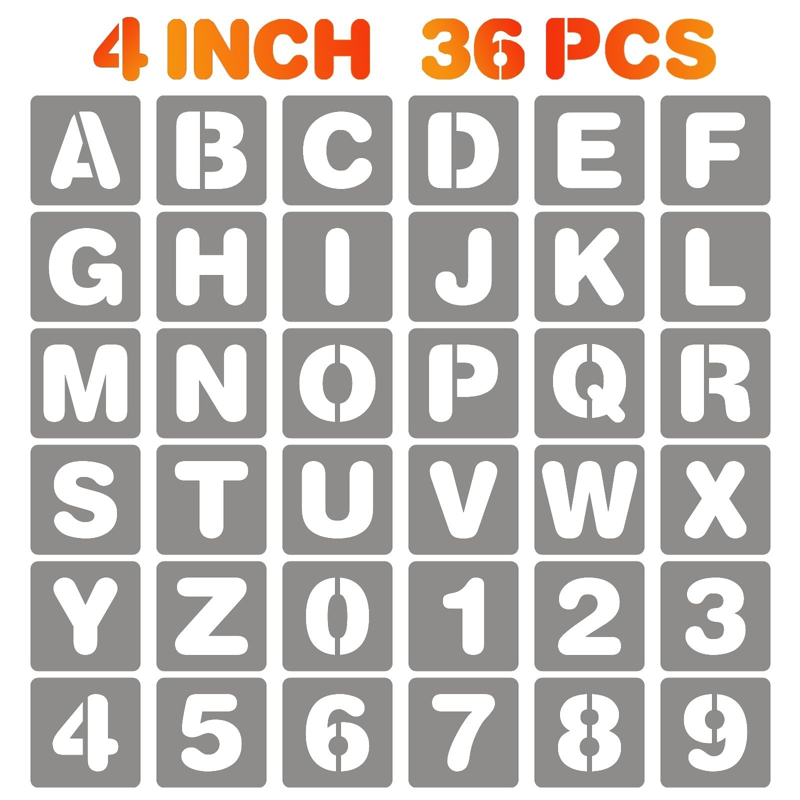 BAMIDELE 4 Inch Letter and Number Stencils, 36 Pcs Reusable Plastic Alphabet ...
