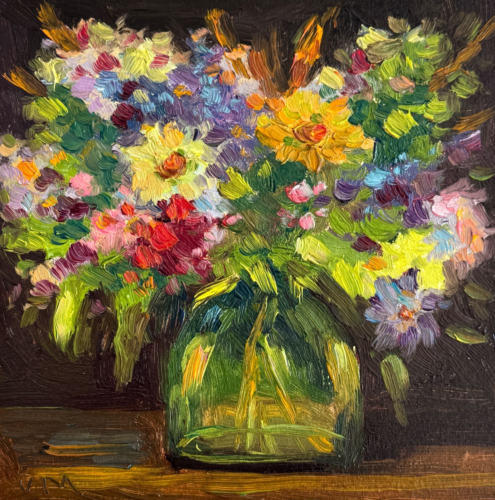 Flowers Original Oil Painting on Canvas Bouquet Impasto Artwork Signed 8x8