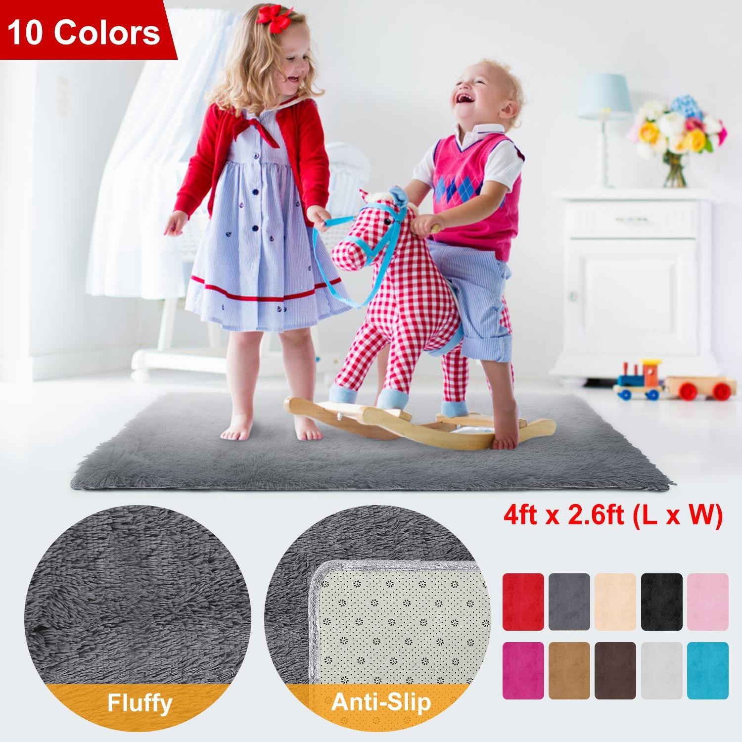 Fluffy Bedroom Rug 4’ x 2.6’ Anti-Skid Shaggy Area Rug Decorative Floor Carpet