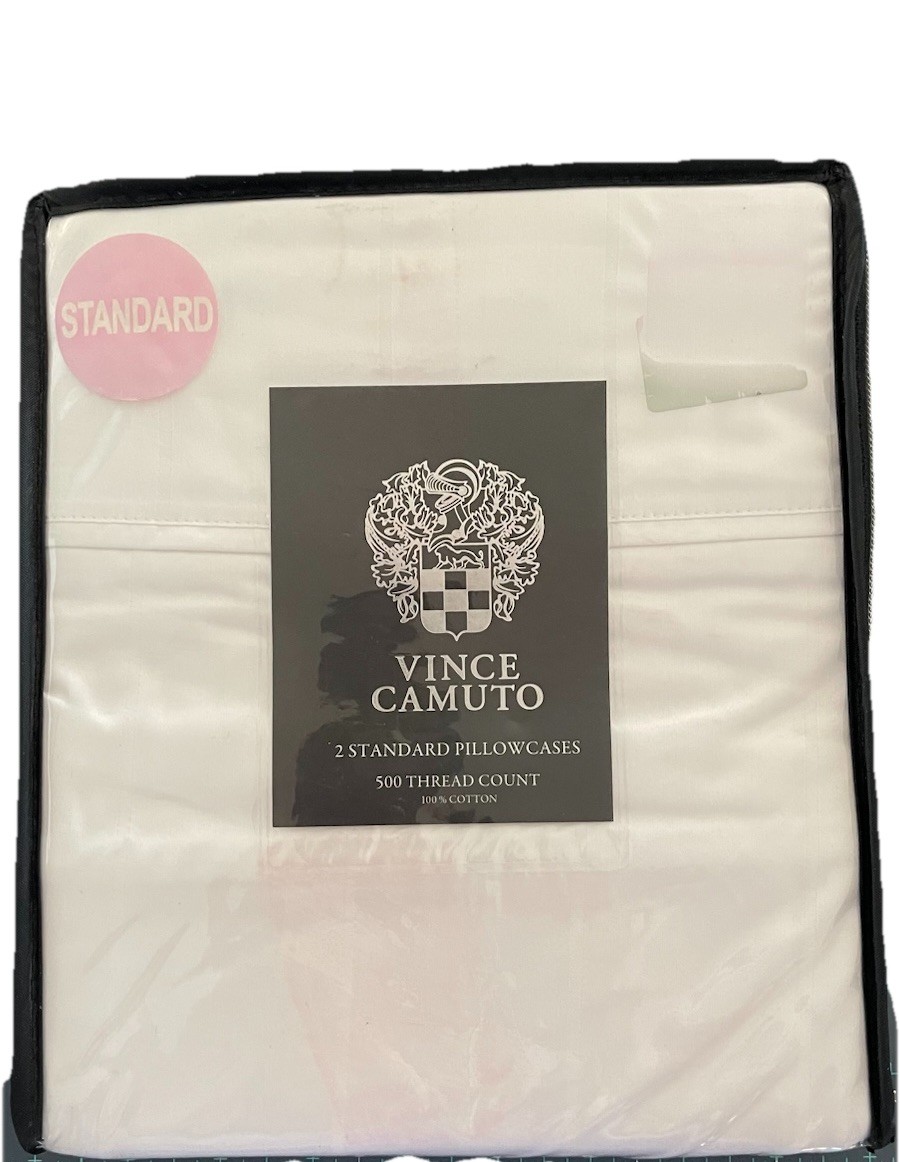 NEW Vince Camuto 2 Standard Pillowcases ~ 500 TC ~ Super Soft White 100% Cotton