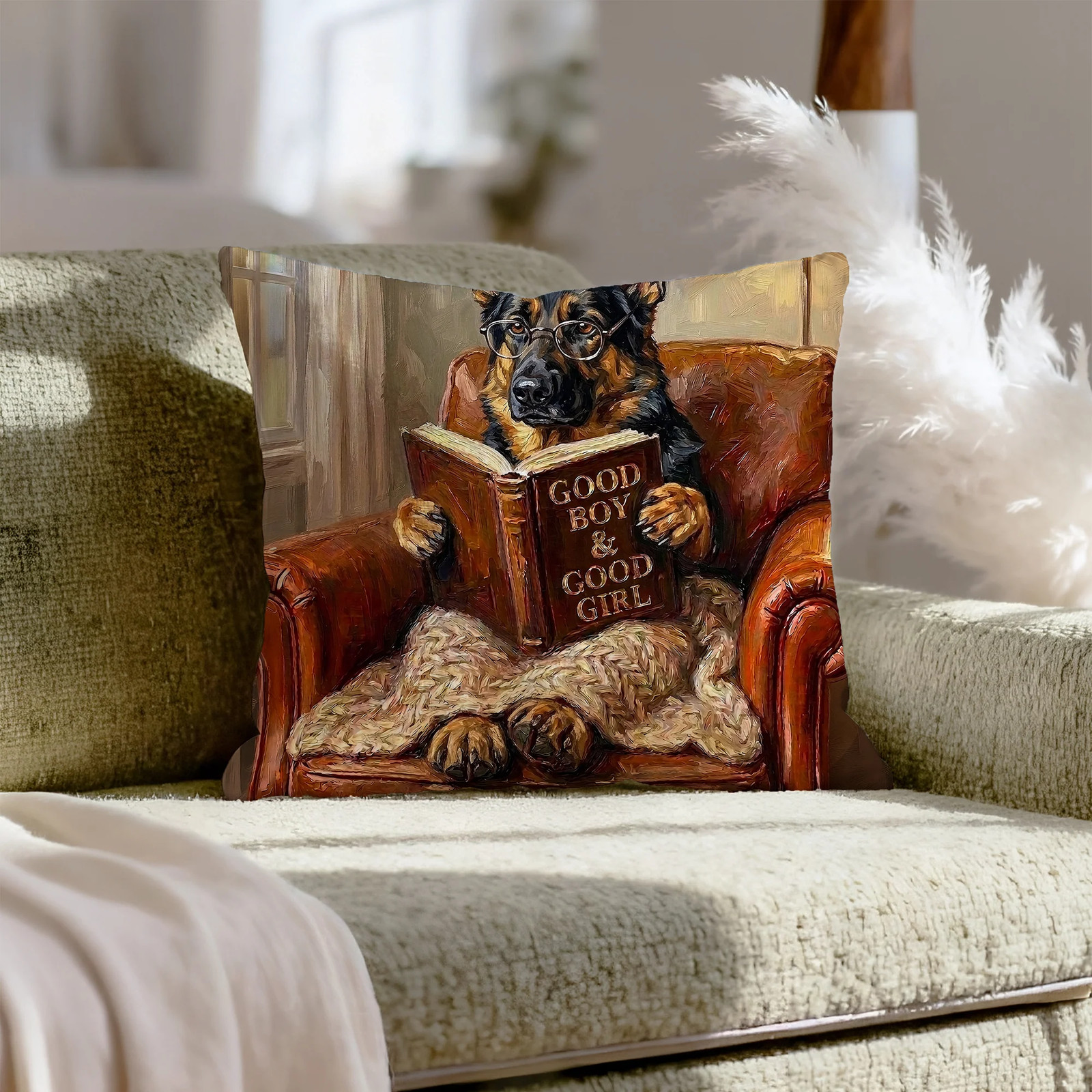 "Evening Read" - German Shepherd Pillow Cover - Dog Lover Home Decor