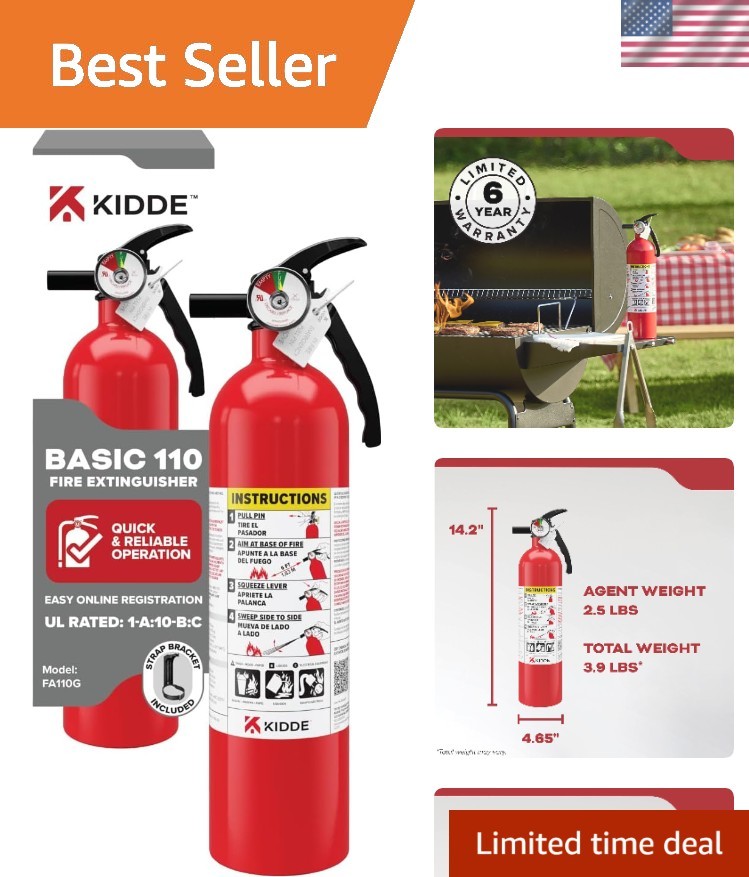Reliable Multi-Purpose Fire Extinguisher 1-A:10-B:C, Easy Wall Mount Design