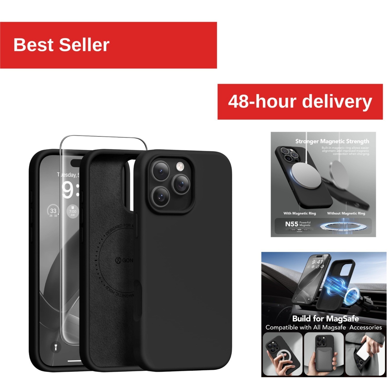 GONEZ iPhone 16 Pro Case with Screen Protector | Shockproof Silicone Cover