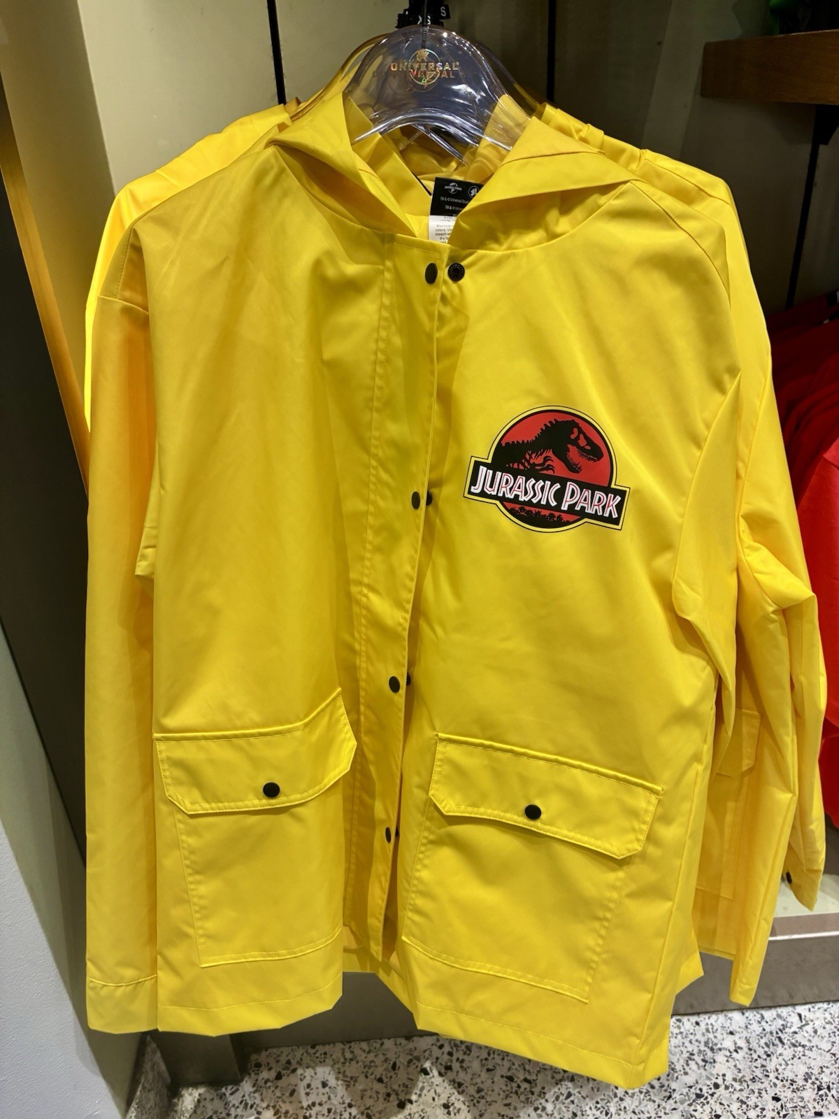 Universal Studios Jurassic Park Yellow Rain Coat Jacket Size L Large NWT
