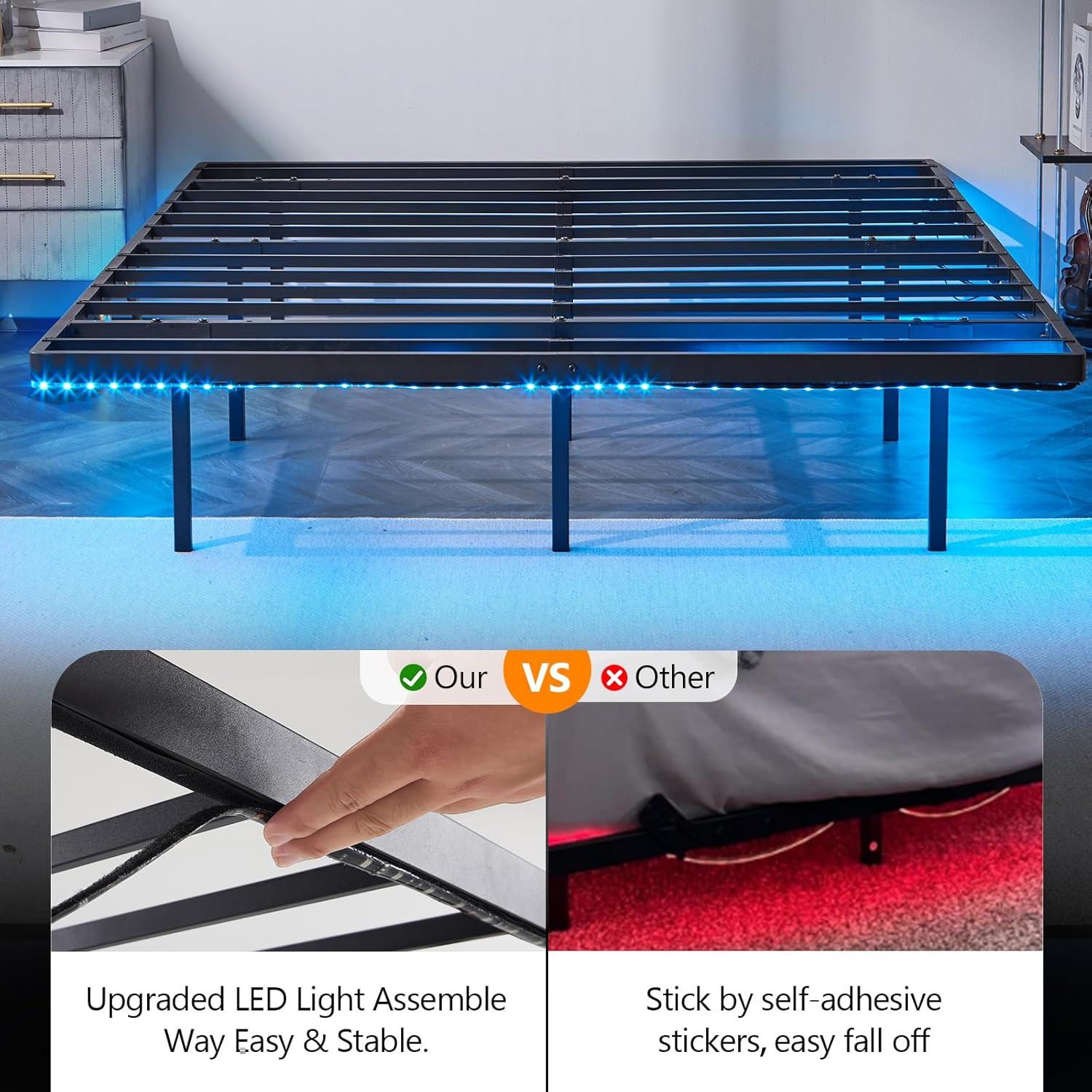 Floating Bed Frame Full Size with Smart LED Lights easy Assembly & Noise Free