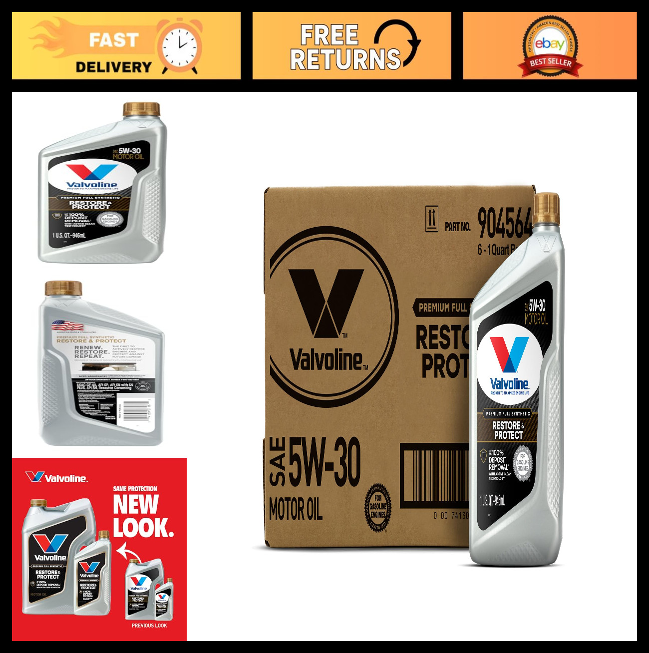 Full Synthetic 5W-30 Motor Oil, 1 QT - Restore & Protect, Case of 6 Bottles