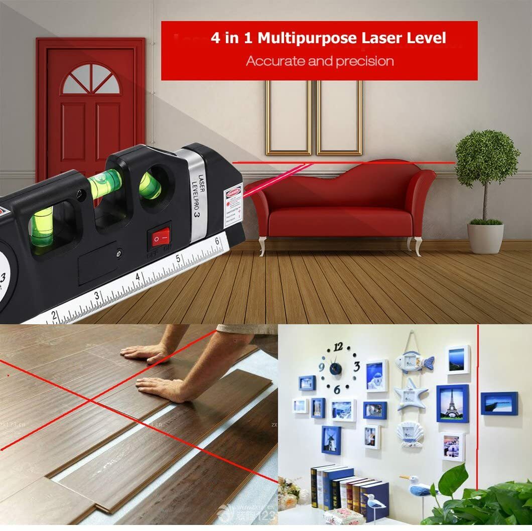 Laser Level 8' Measuring Tape Level Horizontal Vertical Laser Light Beam