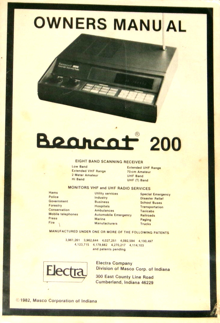 Bearcat 200 Automatic Scanning Radio Owner's Manual 1982 VG+