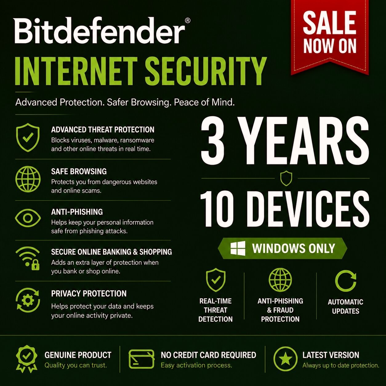 Bitdefender Internet Security -  3 Years  10 Windows Devices / Daily VPN