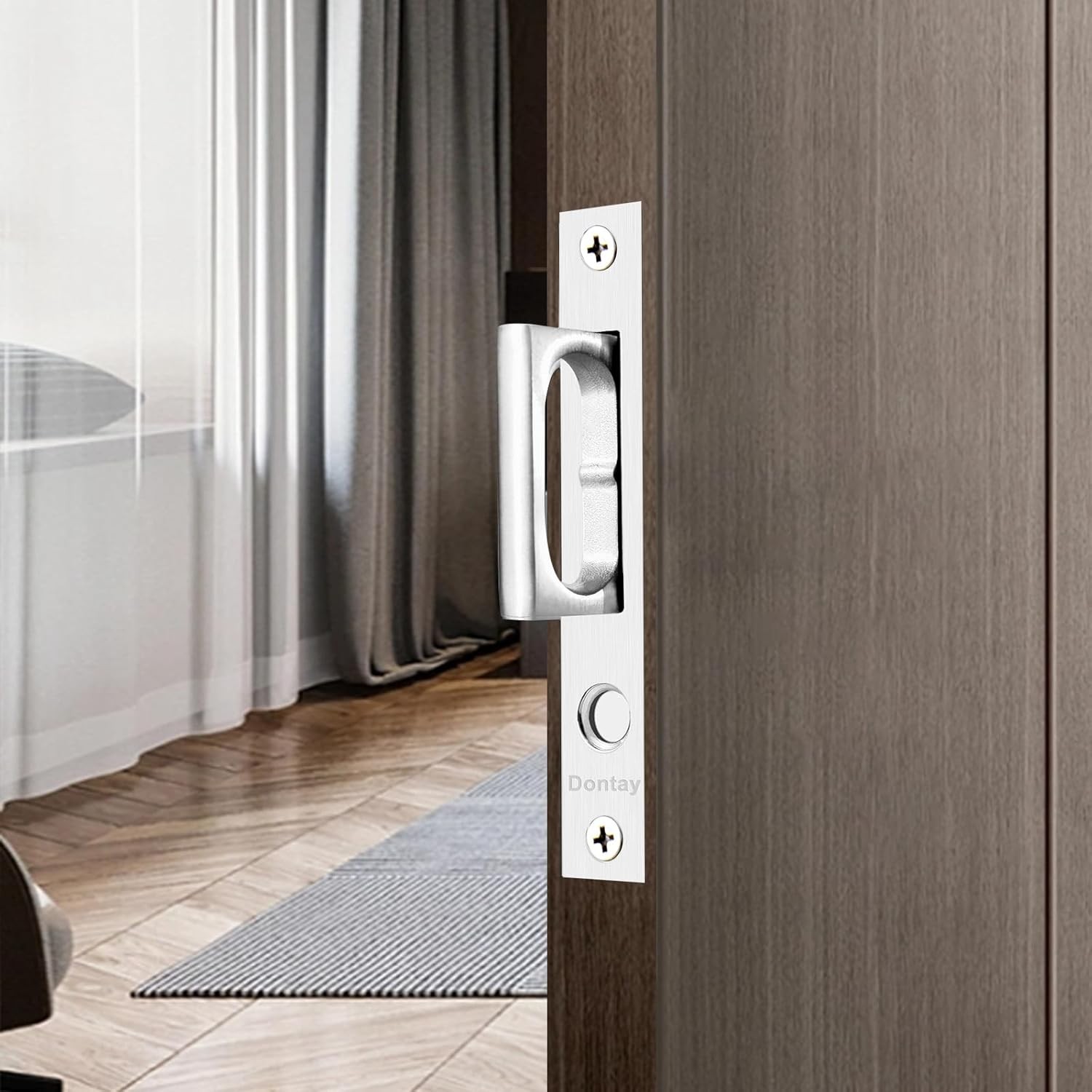 Dontay Pocket Door Handles with Large Auto Pop-Out Ring,Flush Hidden Edge Pull
