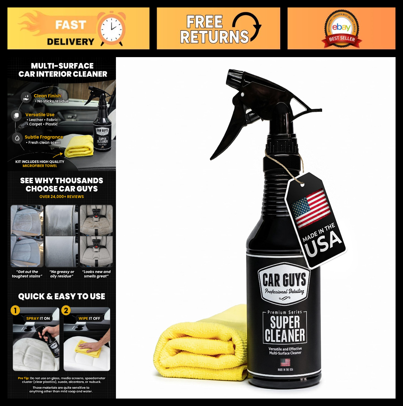 Interior Car Cleaner & Stain Remover for Seats, Carpet, Upholstery & Leather - 1