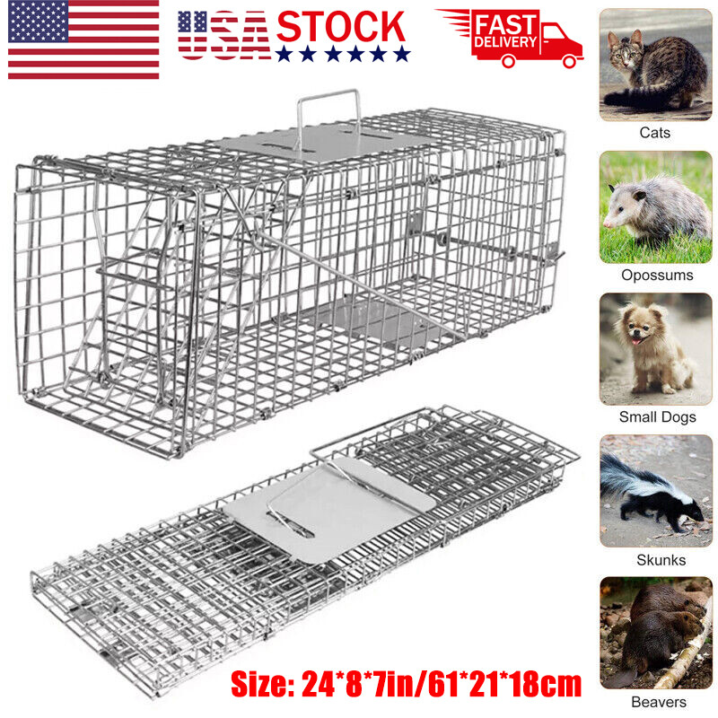 Live Animal Trap Extra Large Rodent Cage Garden Rabbit Raccoon Cat 24"X8"X 7.5"