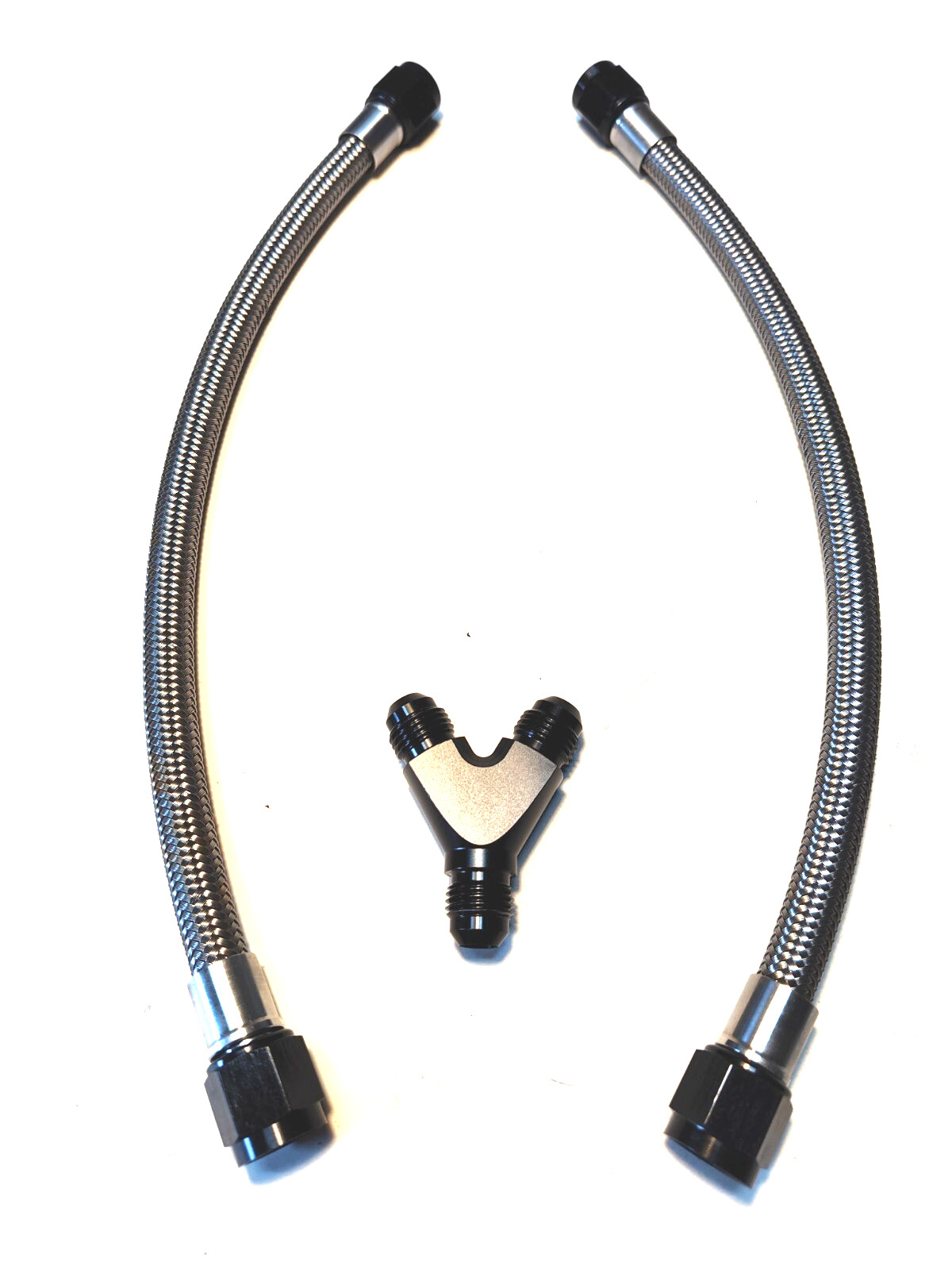 4AN 30" STAINLESS NITROUS Or FUEL HOSE BLACK ENDS 2pc And a 4AN Y FITTING