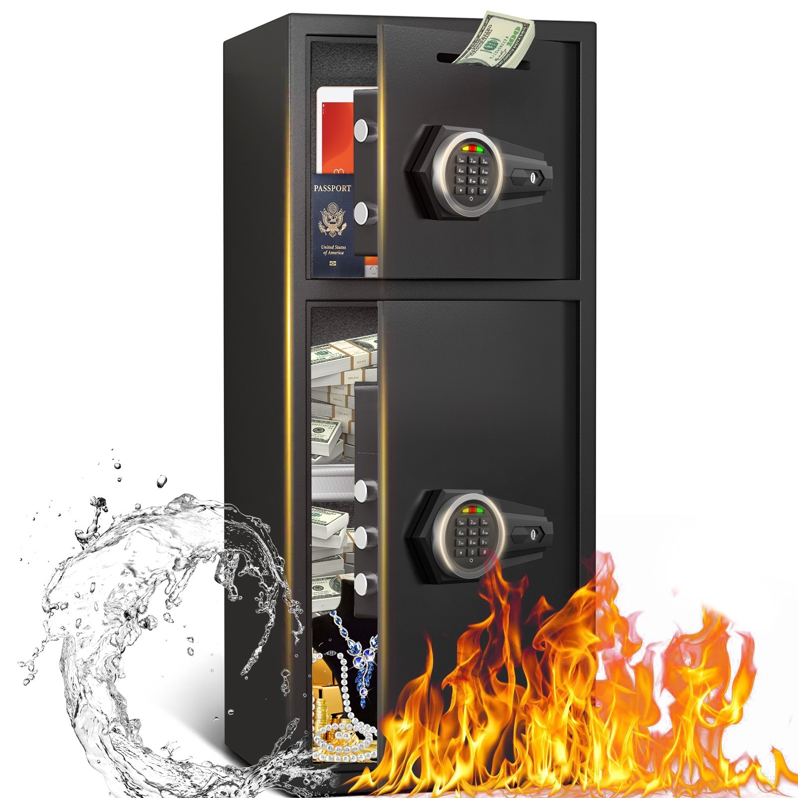 6.5 Cub Large Home Safe, Money Safe Box with Deposit Slot and Adjustable Shelf