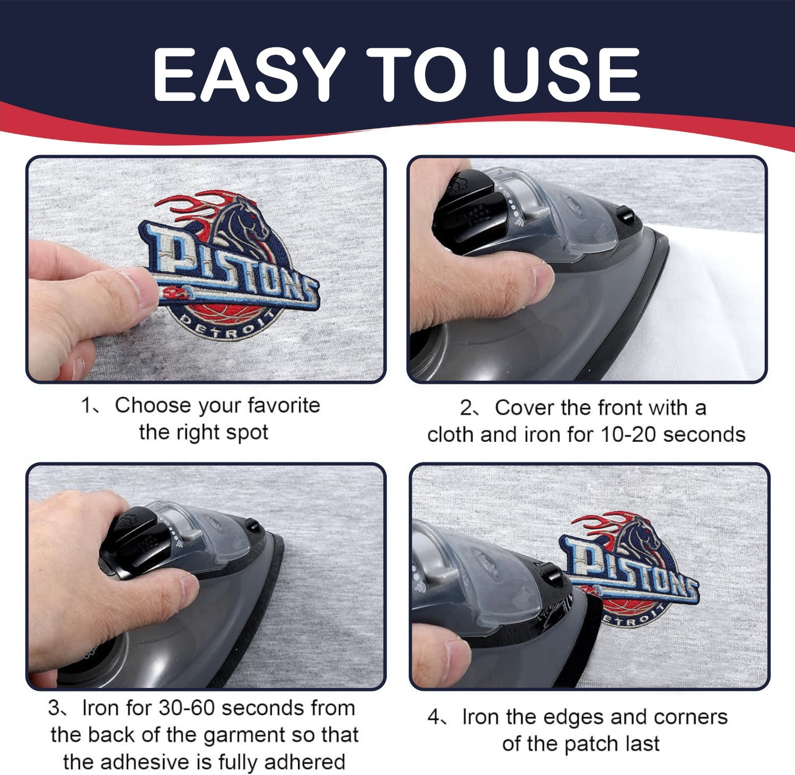 Pistons NBA Team Logo Iron On Patch - Sew Patch - Embroidered Patch