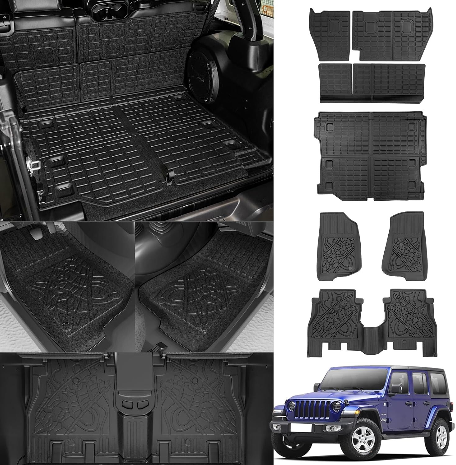 For 18-24 Jeep Wrangler JL Unlimited 4X4 Floor Mats TPE Cargo Mats Trunk Liners