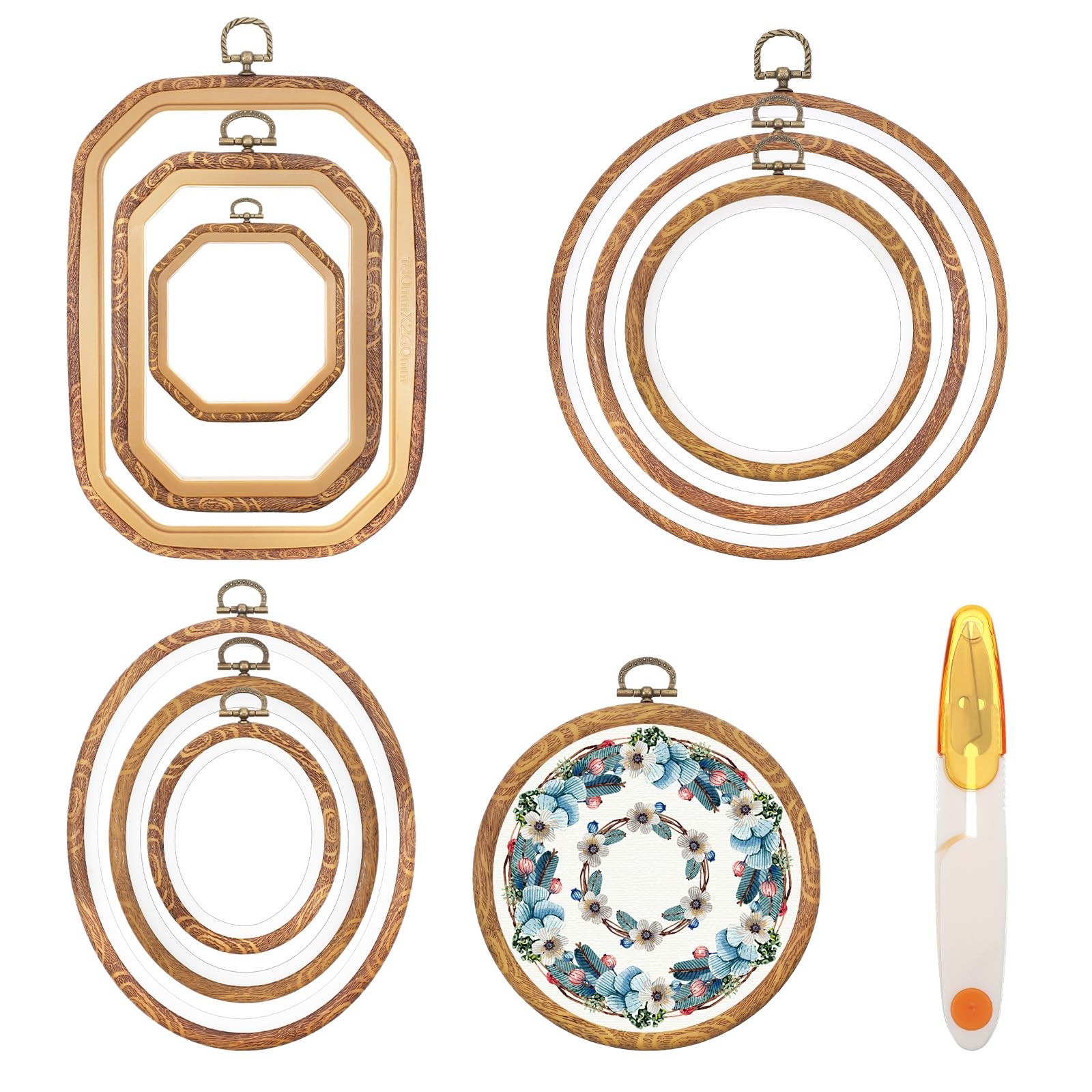Oqqlin 9 Pcs Embroidery Hoop Frame, 4 Shapes Large Imitated Wood Cross Stitch...