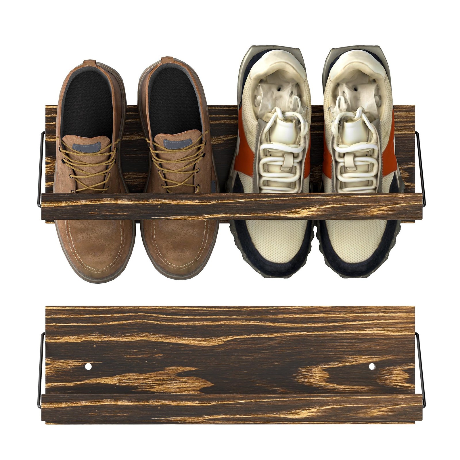 20 Inches Wall Mounted Shoe Rack, Rustic Burnt Wood Wall Shoe Rack Mounted Sl...