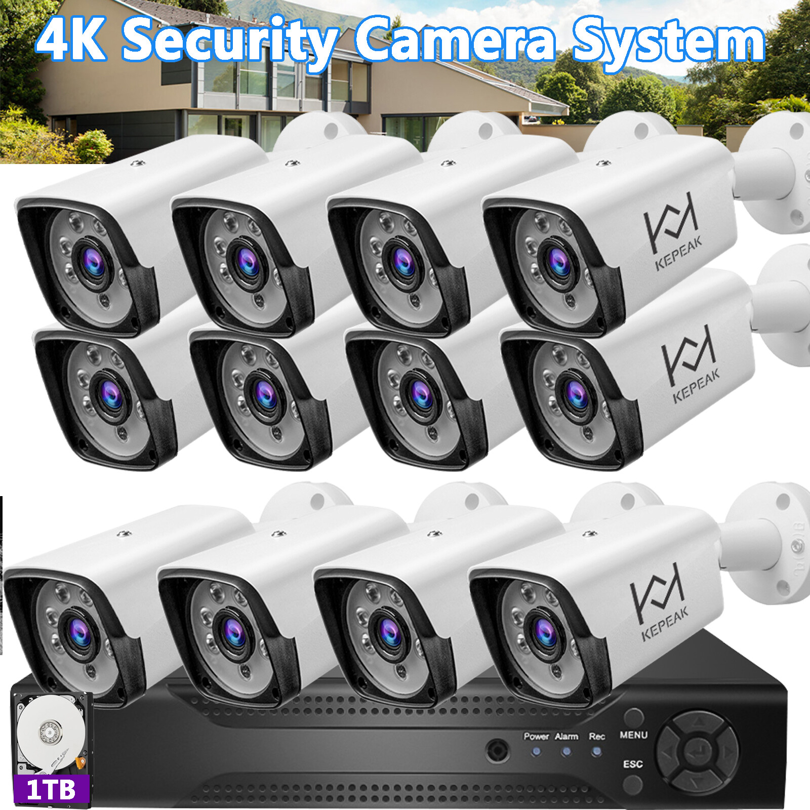 Security Camera System Kit Outdoor Audio Home CCTV 8CH 4CH DVR Night Vision