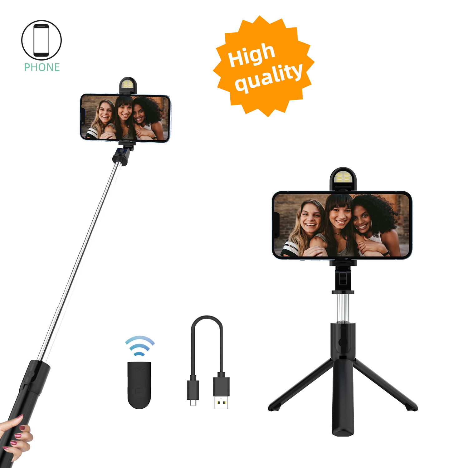 Selfie Stick Tripod Bluetooth Wireless Remote Stand For iPhone 15 Pro Max 14 13