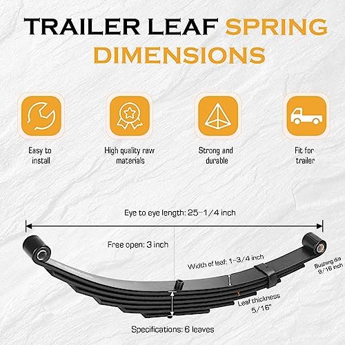 Trailer Leaf Spring 6 Leaf Double Eye 3500 lbs Cap for 7000 lbs Axle Set 1
