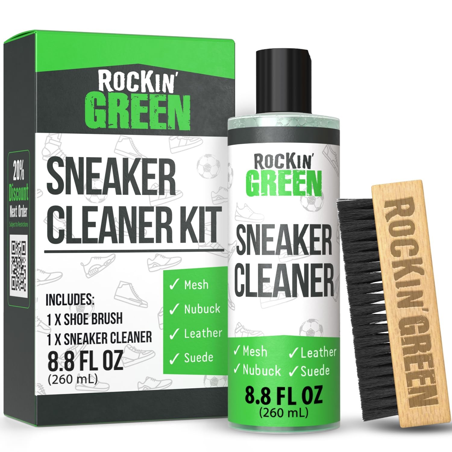 RockinGreen Shoe Cleaning Kit - Shoe Cleaner Sneakers Solution with Brush Inc...